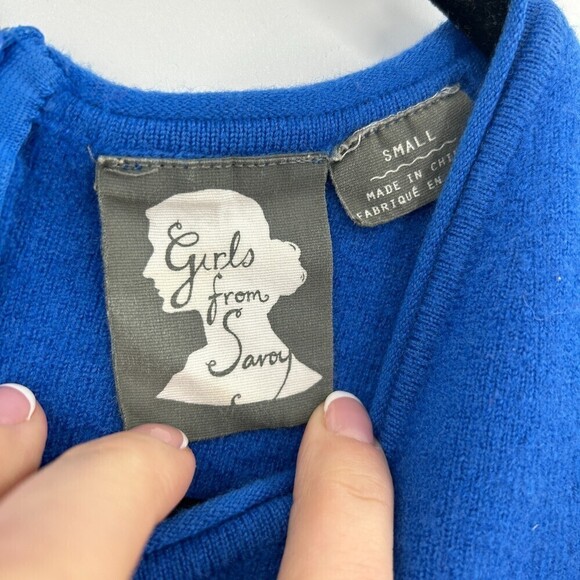 ANTHROPOLOGIE Girls From Savoy Blue Black White Merino Wool Pleated Dress Small - Picture 6 of 7